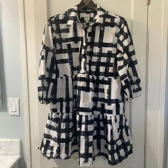 Maeve Bettina Tiered Shirt Dress Size Medium, Geometric print, puff sleeves - Picture 9 of 10